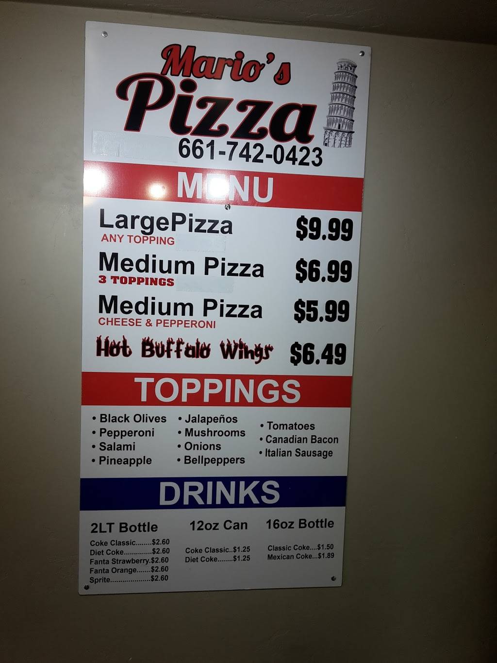 Marios Pizza | restaurant | 2643 Niles St, Bakersfield, CA 93306, USA | 6617420423 OR +1 661-742-0423