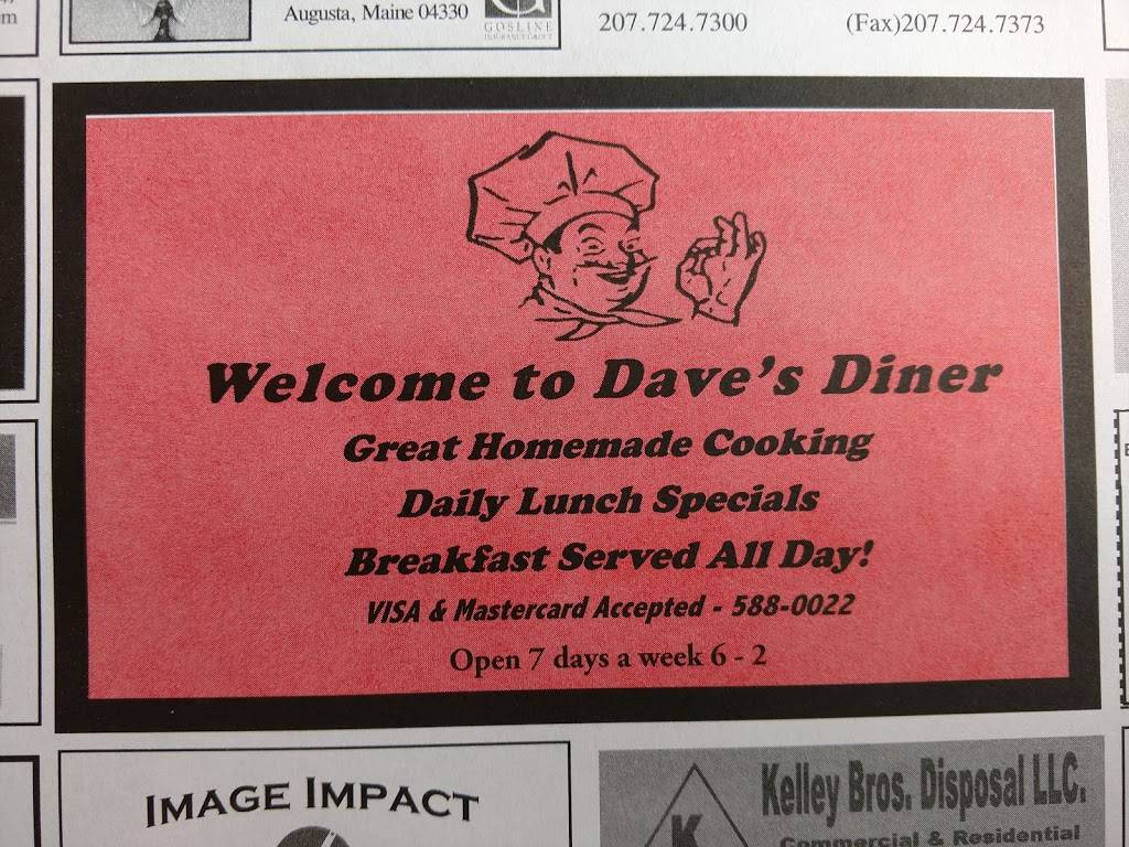 Daves Diner | restaurant | 390 Brunswick Ave, Gardiner, ME 04345, USA | 2075880022 OR +1 207-588-0022