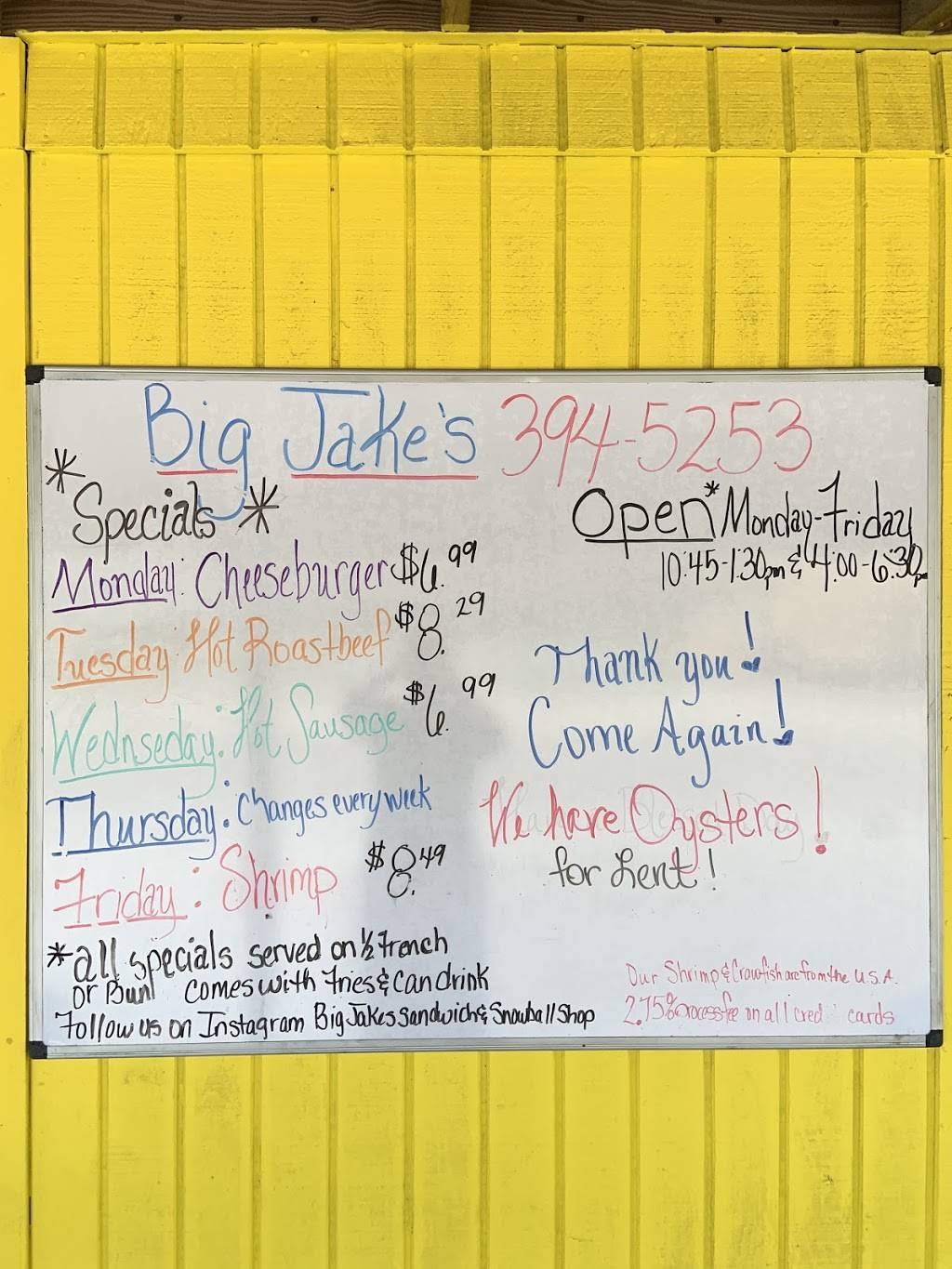 Big Jakes Sandwich Shop | restaurant | 203 Ave G, Belle Chasse, LA 70037, USA | 5043945253 OR +1 504-394-5253