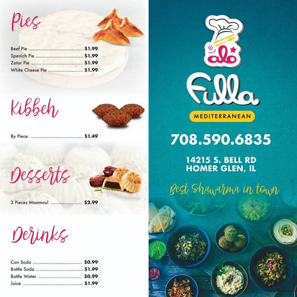 Fulla Mediterranean Restaurant | restaurant | 14215 S Bell Rd, Homer Glen, IL 60491, USA | 7085906835 OR +1 708-590-6835