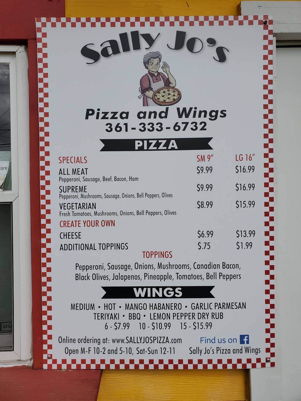 Sally Jos Pizza and Wings | restaurant | 2302 Rodd Field Rd, Corpus Christi, TX 78414, USA | 3613336732 OR +1 361-333-6732