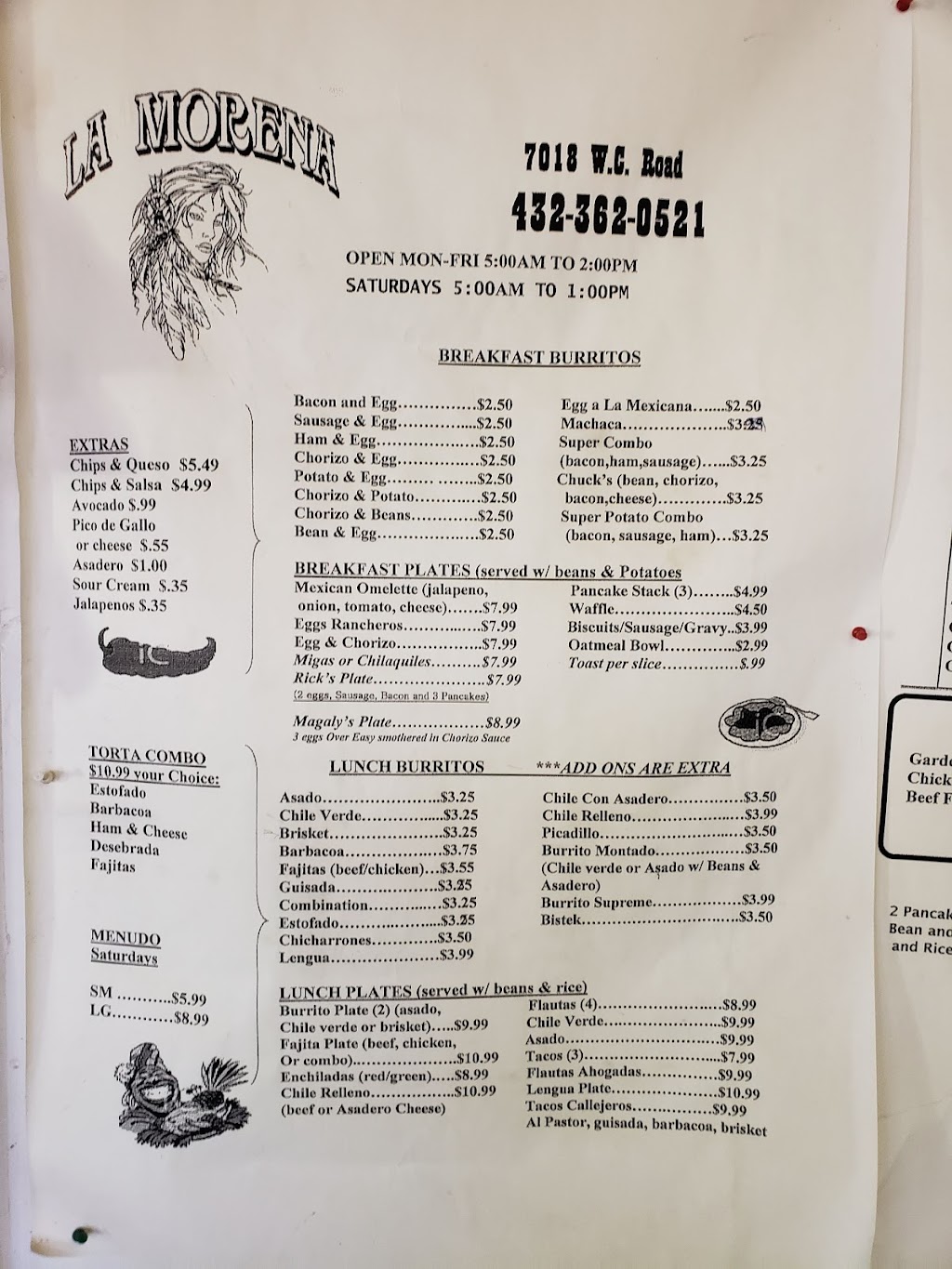 La Morena | restaurant | 7018 N County Rd W, Odessa, TX 79764, USA | 4323620521 OR +1 432-362-0521