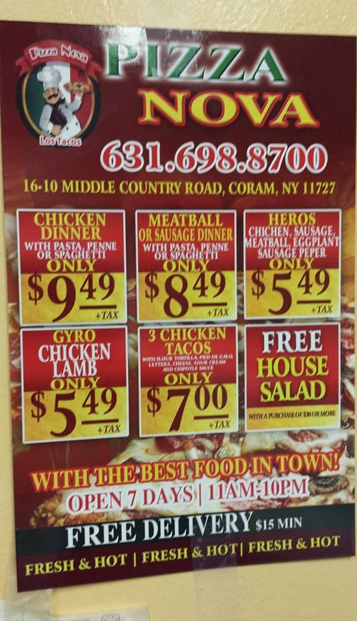 Pizza Nova Los Tacos | meal delivery | 16 Middle Country Rd, Coram, NY 11727, USA | 6316988700 OR +1 631-698-8700