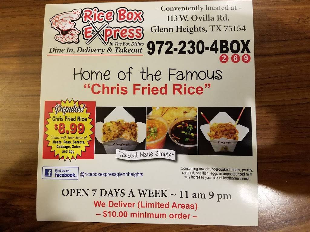 Rice Box Express Glenn Heights | restaurant | 113 W Ovilla Rd, Glenn Heights, TX 75154, USA | 9722304269 OR +1 972-230-4269