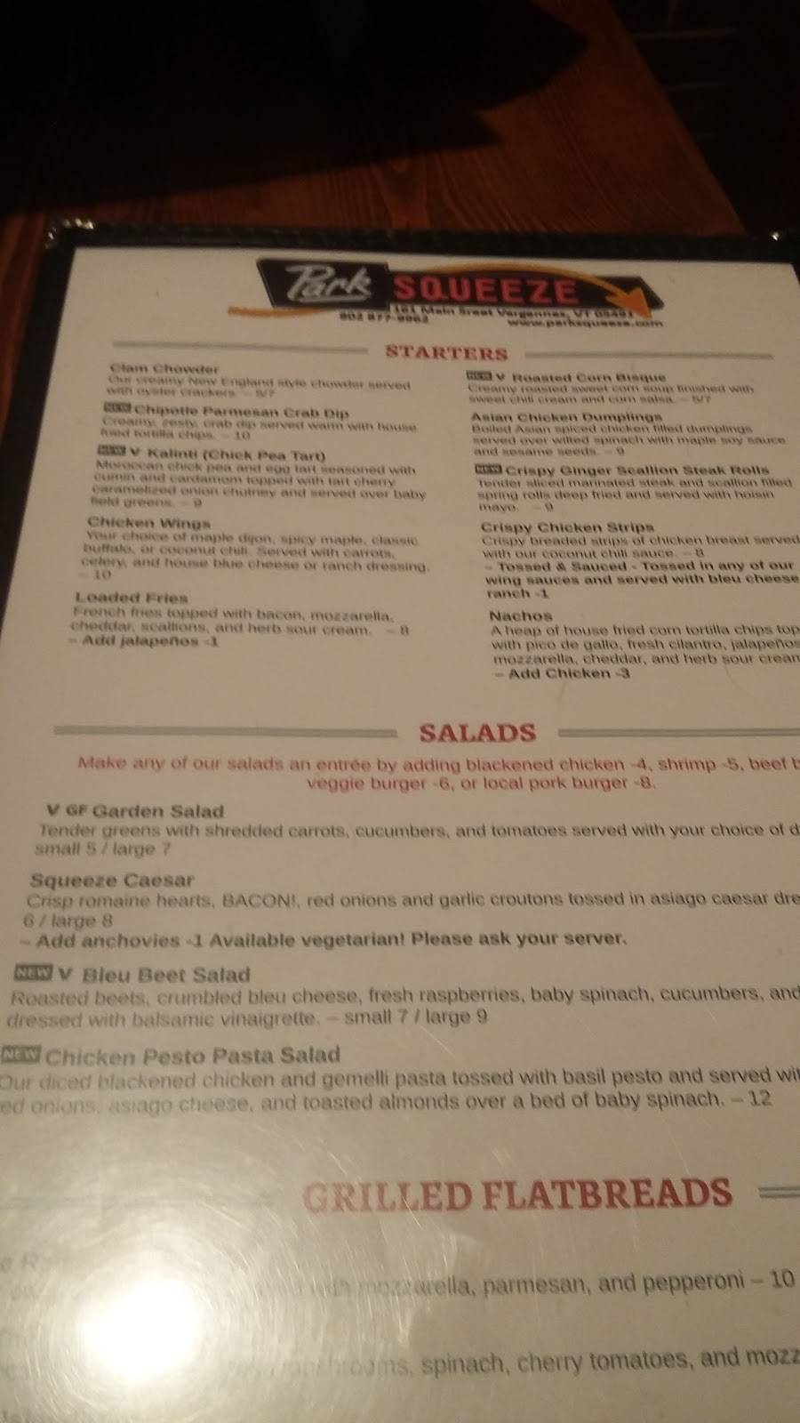 Park Squeeze | restaurant | 161 Main St, Vergennes, VT 05491, USA | 8028779962 OR +1 802-877-9962