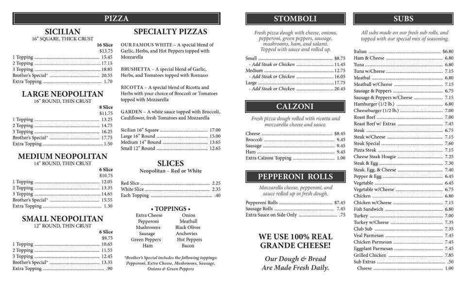 Brothers Pizza & Restaurant | restaurant | 144 S High St, Cortland, OH 44410, USA | 3306386555 OR +1 330-638-6555