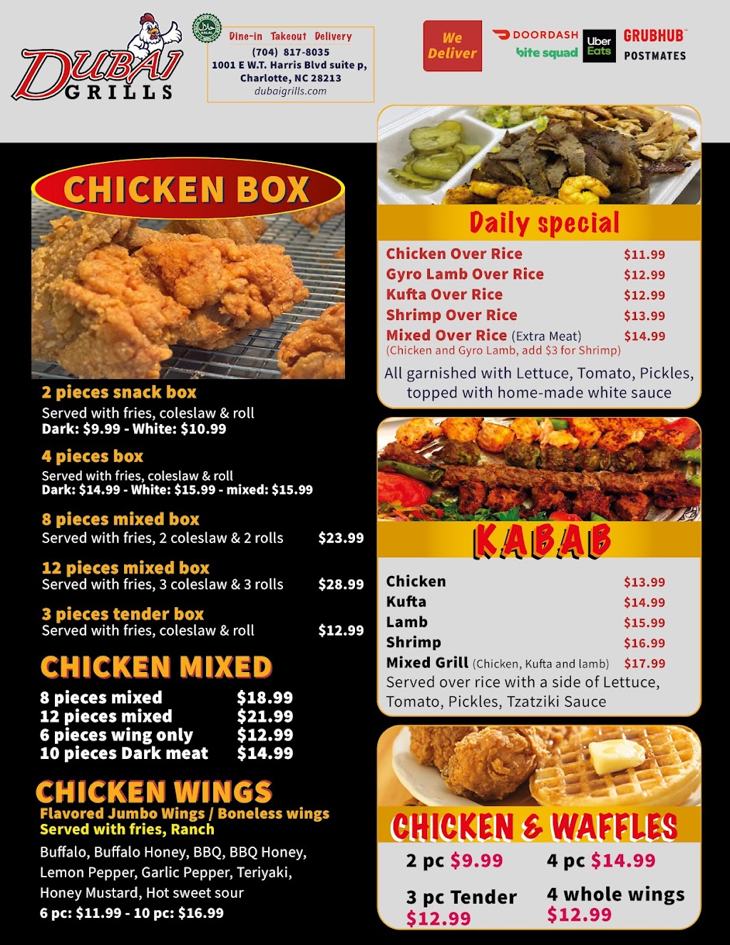 Dubai Grills | restaurant | 1001 E W.T. Harris Blvd Site P, Charlotte, NC 28213, USA | 7048178035 OR +1 704-817-8035