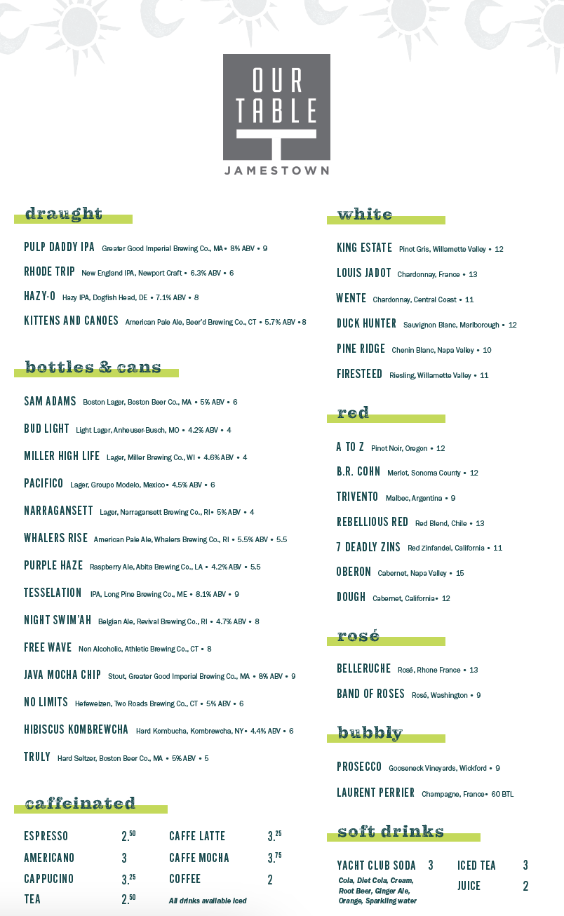 Our Table Jamestown | restaurant | 53 Narragansett Ave Suite 101, Jamestown, RI 02835, USA | 4015604069 OR +1 401-560-4069