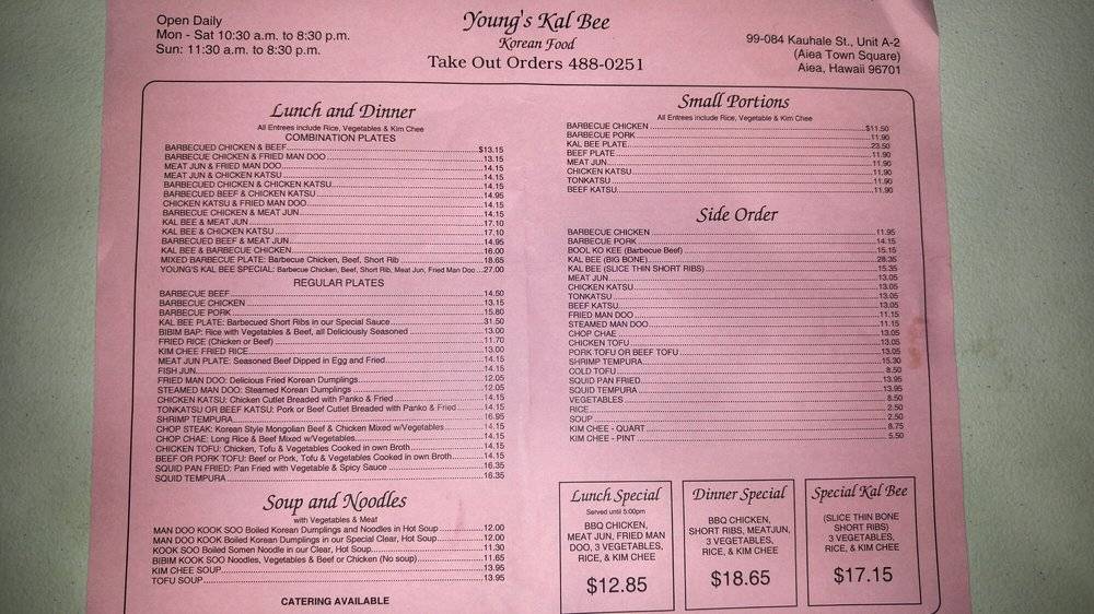 Youngs Kal bee | restaurant | 99-084 Kauhale St # A2, Aiea, HI 96701, USA | 8084880251 OR +1 808-488-0251