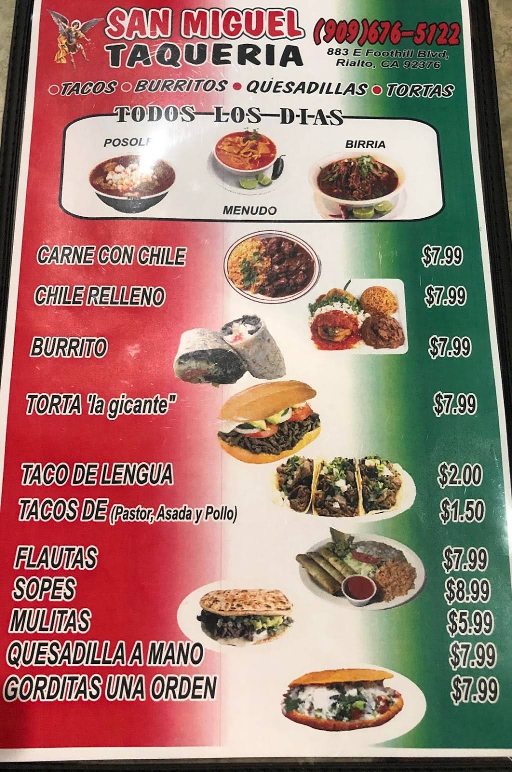Taqueira San Miguel | restaurant | 883 Foothill Blvd, Rialto, CA 92376, USA | 9096765122 OR +1 909-676-5122