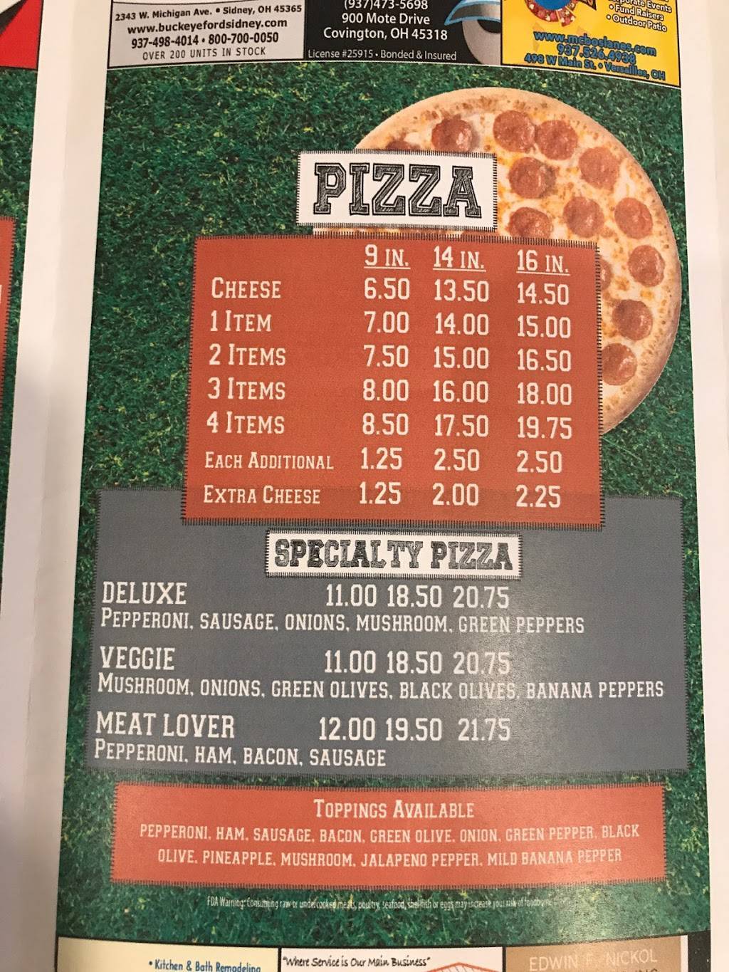 End Zone Sports Lounge | restaurant | 601 E Broadway St, Covington, OH 45318, USA | 9374732433 OR +1 937-473-2433