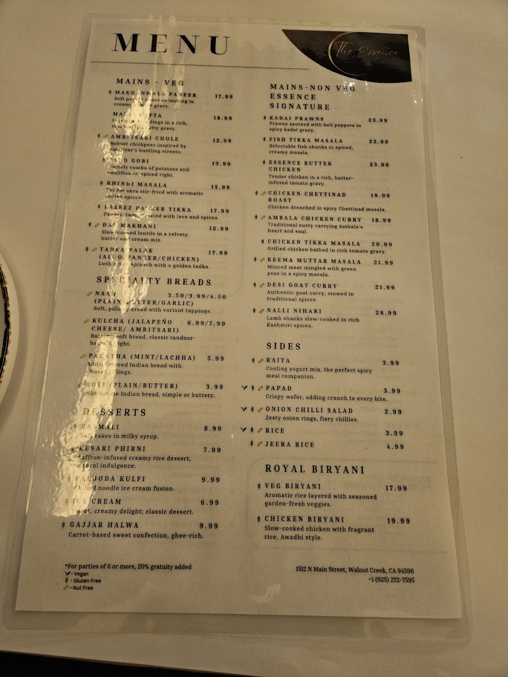 The Essence Redefined Indian Food | restaurant | 1512 N Main St, Walnut Creek, CA 94596, USA | 9257187555 OR +1 925-718-7555
