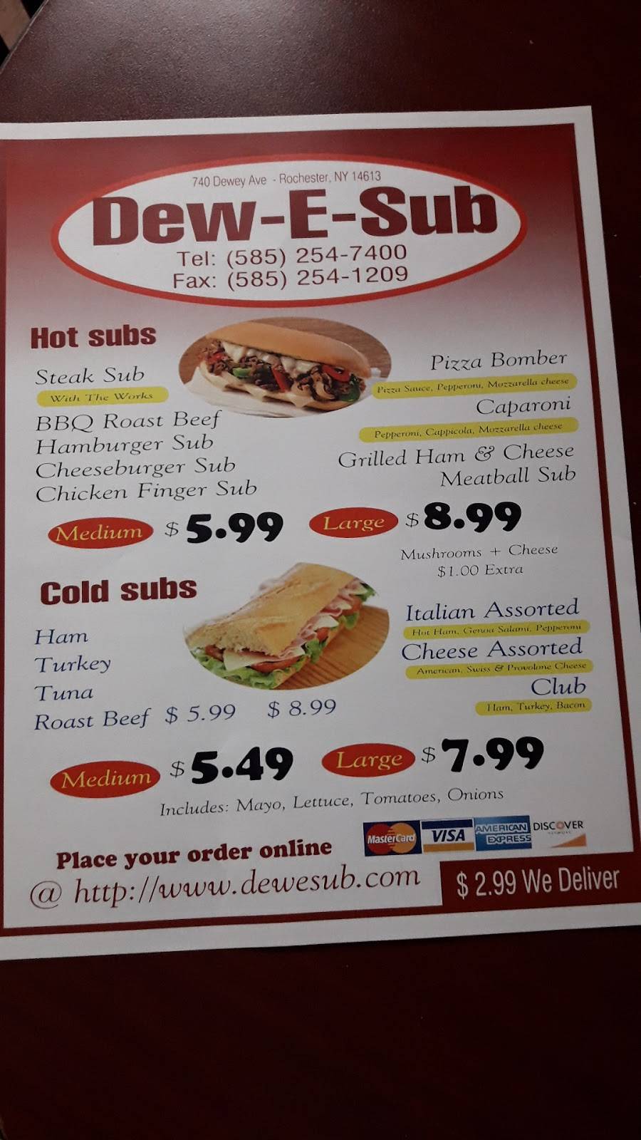 Dew E Sub | restaurant | 740 Dewey Ave, Rochester, NY 14616, USA | 5852541209 OR +1 585-254-1209
