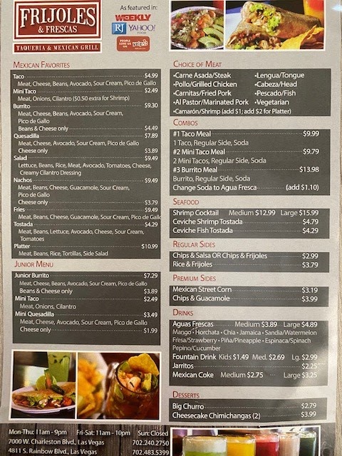Frijoles & Frescas | restaurant | 7684 S Las Vegas Blvd, Las Vegas, NV 89123, USA | 7024765745 OR +1 702-476-5745