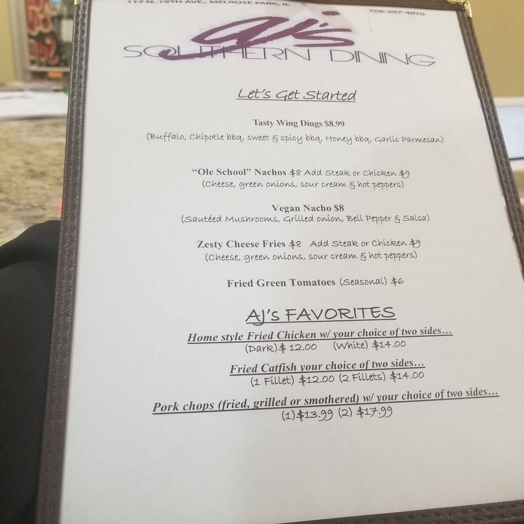 Aj’s Southern dining | restaurant | 117 N 19th Ave Ste B, Melrose Park, IL 60160, USA | 7083974070 OR +1 708-397-4070