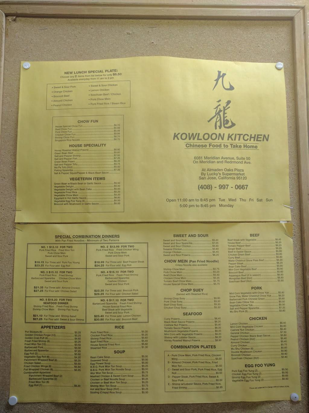 Kowloon Kitchen Take Out | meal takeaway | 6081 Meridian Ave #50, San Jose, CA 95120, USA | 4089970667 OR +1 408-997-0667