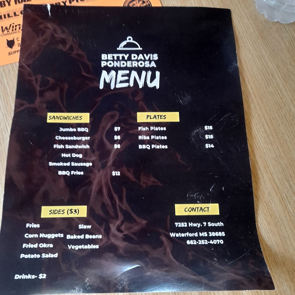 Betty Davis Ponderosa Bar-B-Que | restaurant | HGJ9+4V, Abbeville, MS 38685, USA | 6622524070 OR +1 662-252-4070