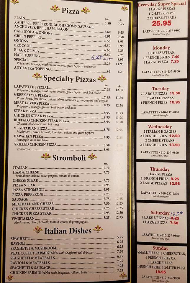 Lafayette Pizza | restaurant | 1856 Delmar Dr, Folcroft, PA 19032, USA | 6102379800 OR +1 610-237-9800