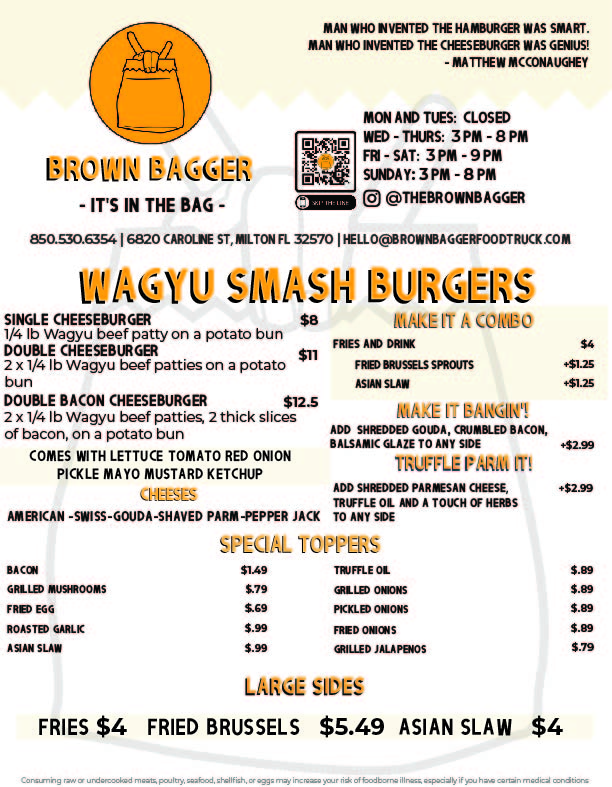 Brown Bagger Food Truck | restaurant | 6820 Caroline St, Milton, FL 32570, USA | 8505306354 OR +1 850-530-6354