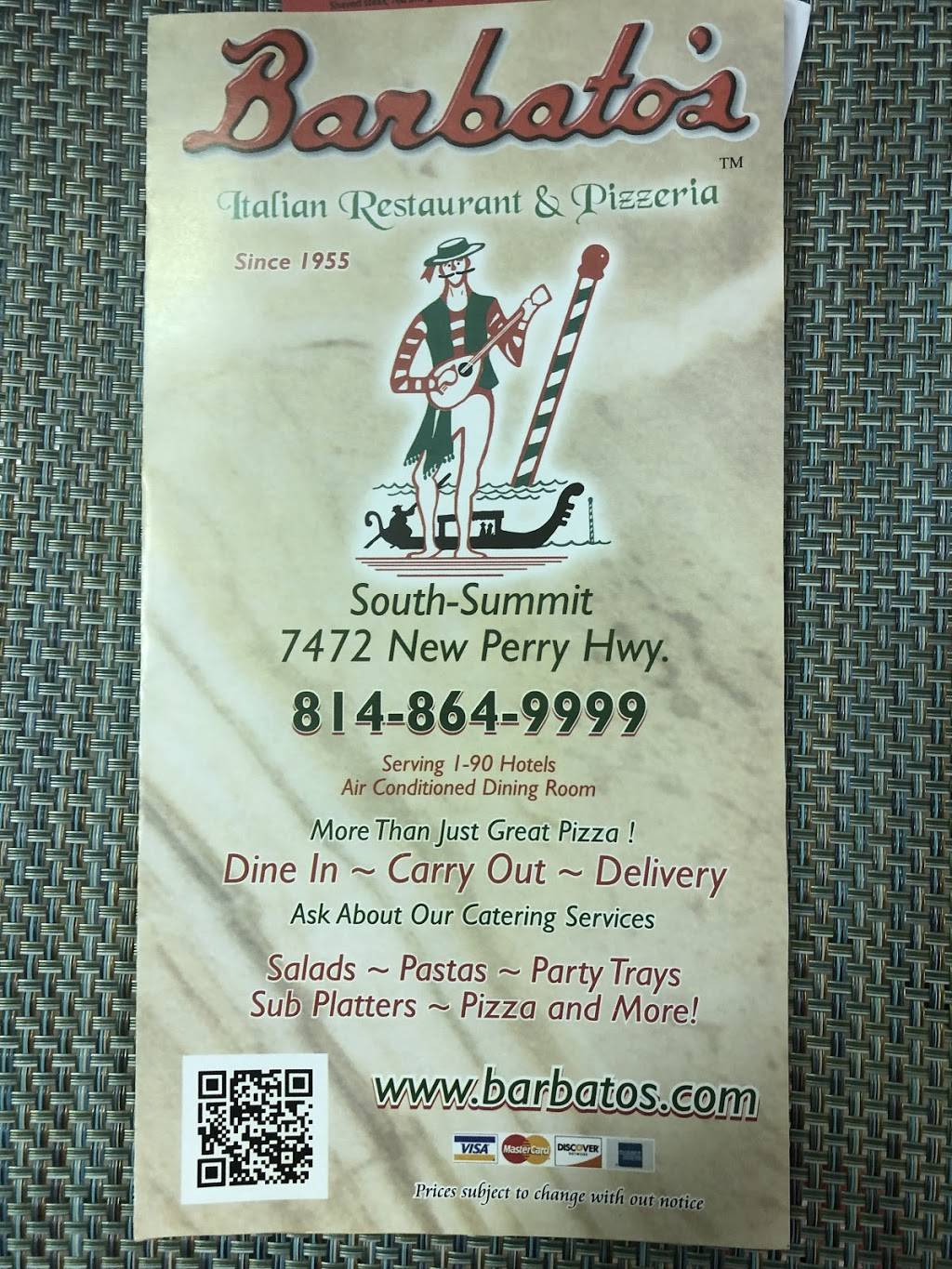 Barbatos Italian Restaurant & Pizzeria | restaurant | 7472 Perry Hwy, Erie, PA 16509, USA | 8148649999 OR +1 814-864-9999
