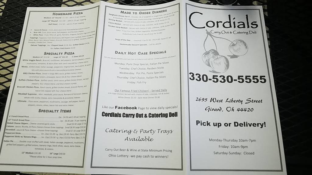 Cordials Carry Out & Catering | restaurant | 2695 W Liberty St, Girard, OH 44420, USA | 3305305555 OR +1 330-530-5555