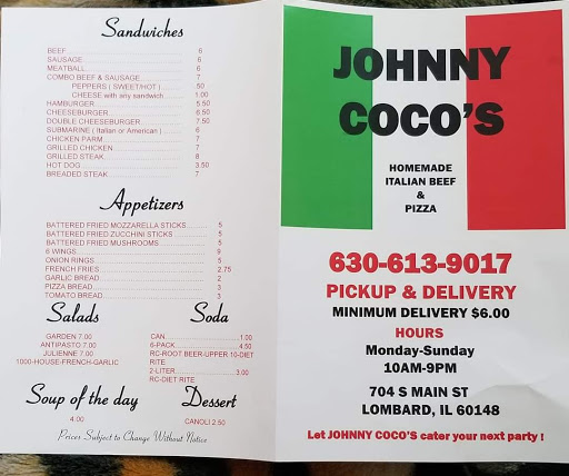 Johnny Cocos | restaurant | 704 S Main St, Lombard, IL 60148, USA | 6306139017 OR +1 630-613-9017
