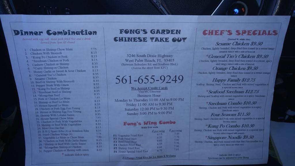 Fongs Garden | meal delivery | 3246 S Dixie Hwy #1510, West Palm Beach, FL 33405, USA | 5616559249 OR +1 561-655-9249