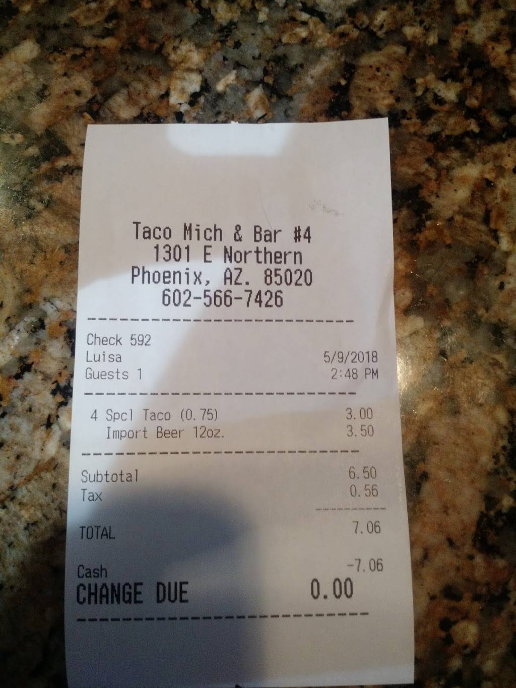 Taco Mich & Bar #4 | restaurant | 1301 E Northern Ave, Phoenix, AZ 85020, USA | 6025667426 OR +1 602-566-7426