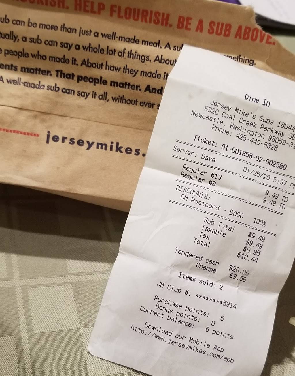 Jersey Mikes | meal takeaway | 6920 Coal Creek Pkwy SE #7, Newcastle, WA 98059, USA | 4254498328 OR +1 425-449-8328