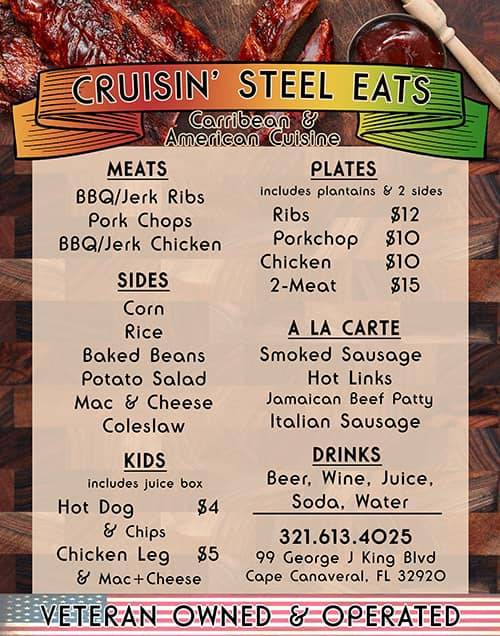 Cruisin Steel Eats | restaurant | 99 George J King Blvd Suite 2, Cape Canaveral, FL 32920, USA | 3216134025 OR +1 321-613-4025