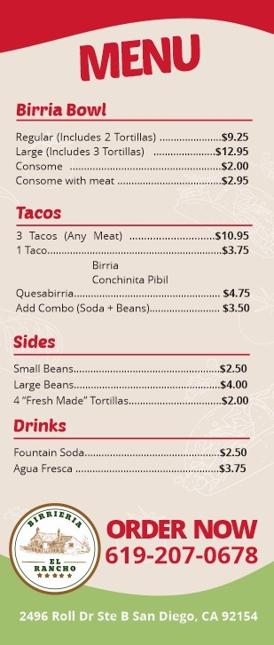 Birrieria El Rancho | restaurant | 2496 Roll Dr Ste B, San Diego, CA 92154, USA | 6192070678 OR +1 619-207-0678
