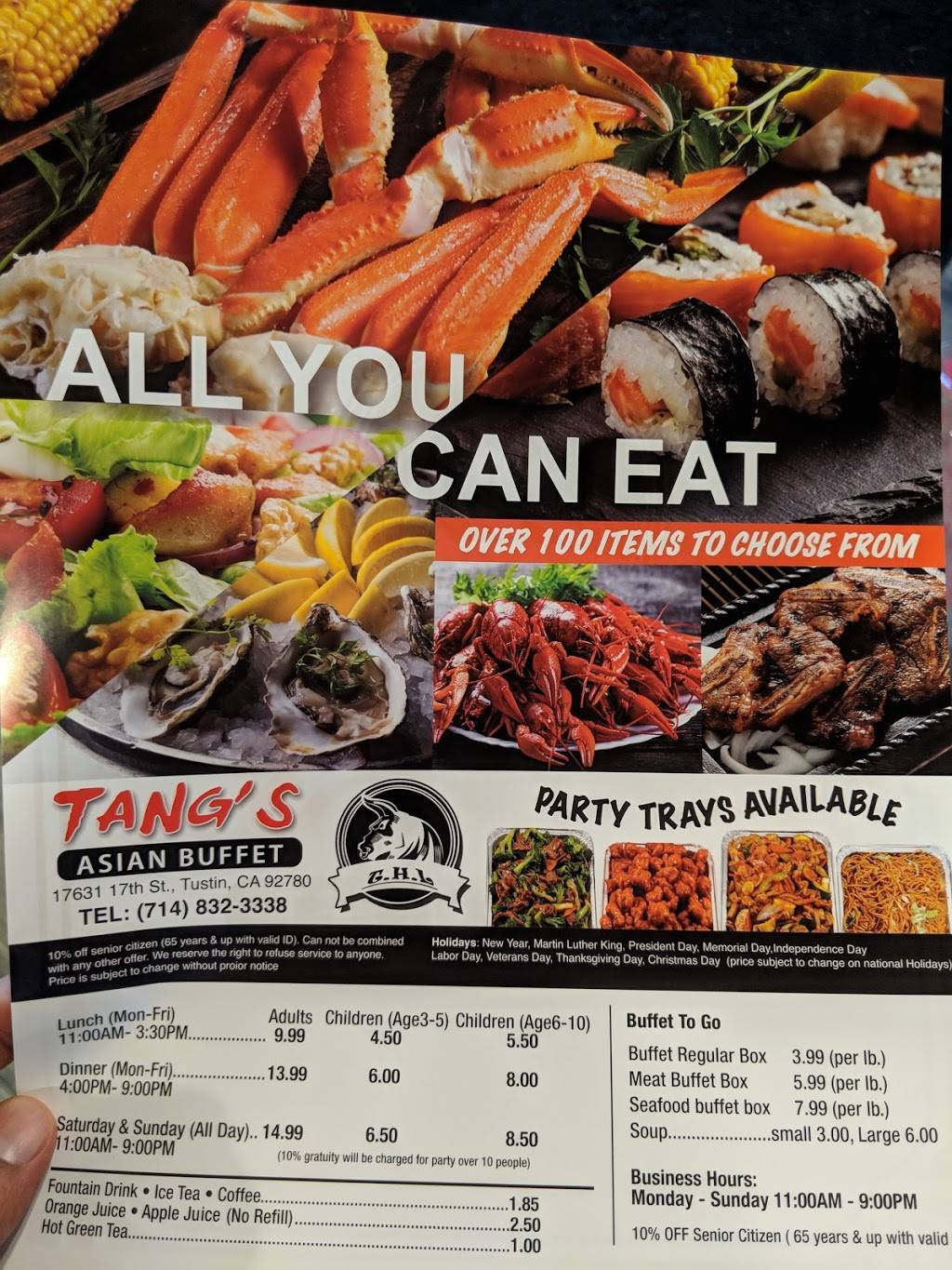 Tangs Asian Buffet | restaurant | 17631 17th St, Tustin, CA 92780, USA | 7148323338 OR +1 714-832-3338