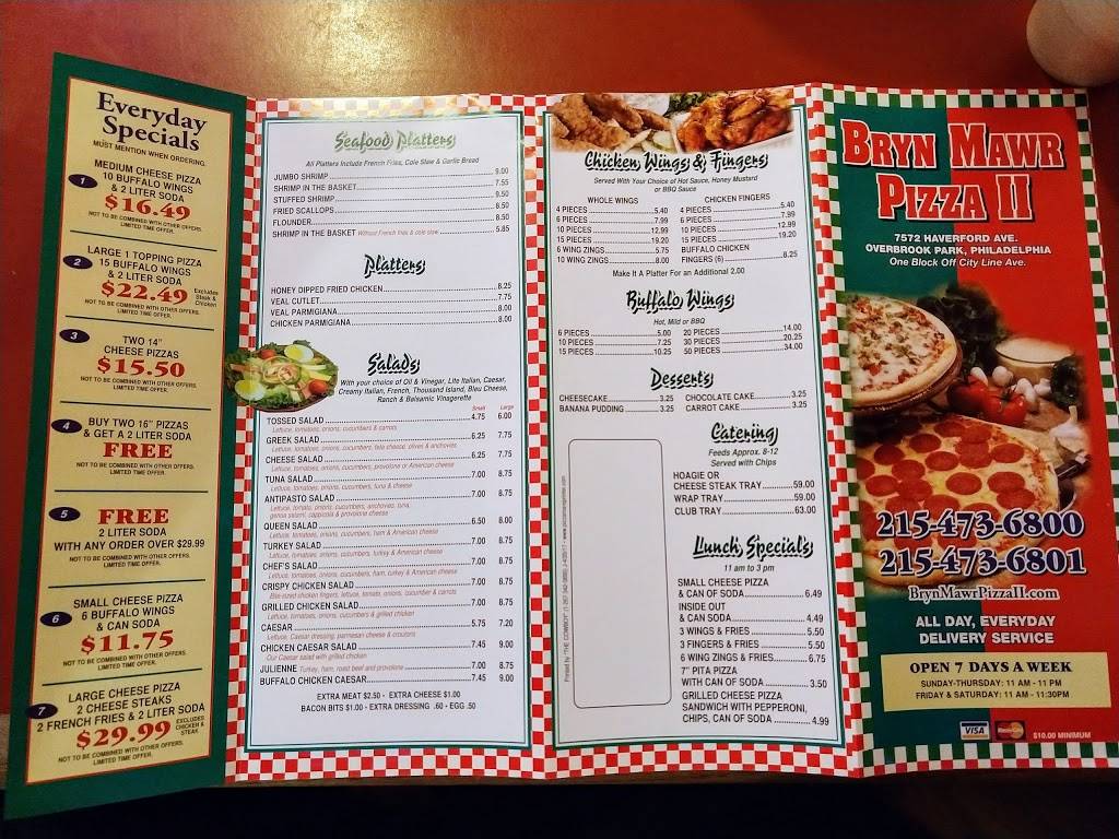 Bryn Mawr Pizza II | restaurant | 7572 Haverford Ave, Philadelphia, PA 19151, USA | 2154736800 OR +1 215-473-6800