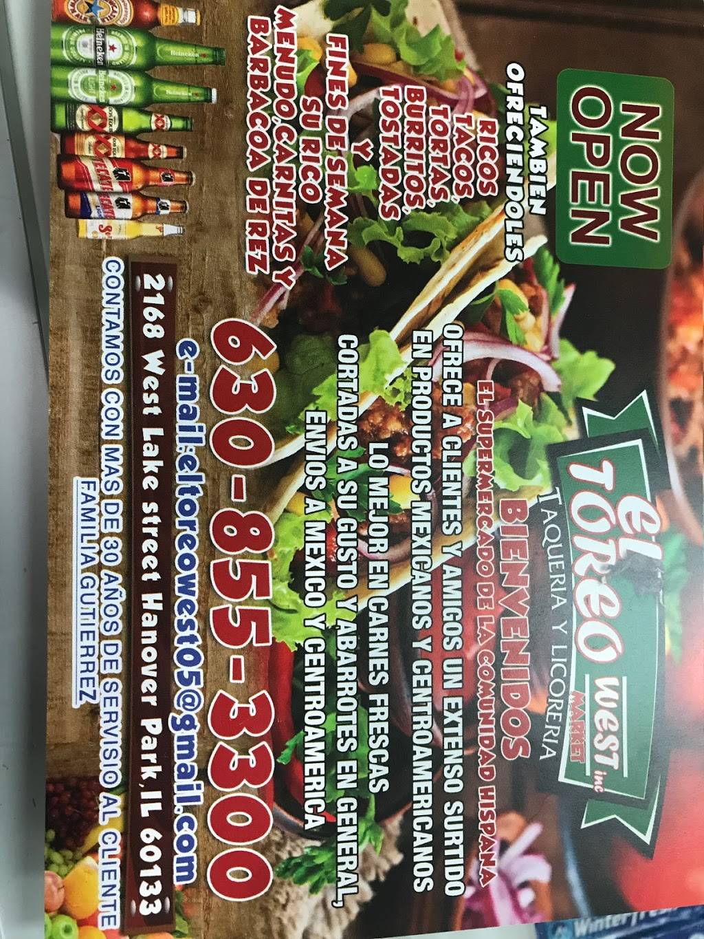 El Toreo West | restaurant | 2168 W Lake St, Hanover Park, IL 60133, USA | 6308553300 OR +1 630-855-3300