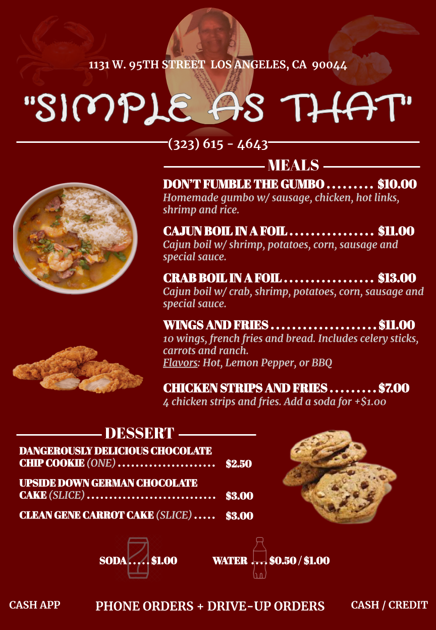 Simple As That | restaurant | 1131 W 95th St, Los Angeles, CA 90044, USA | 3236154643 OR +1 323-615-4643