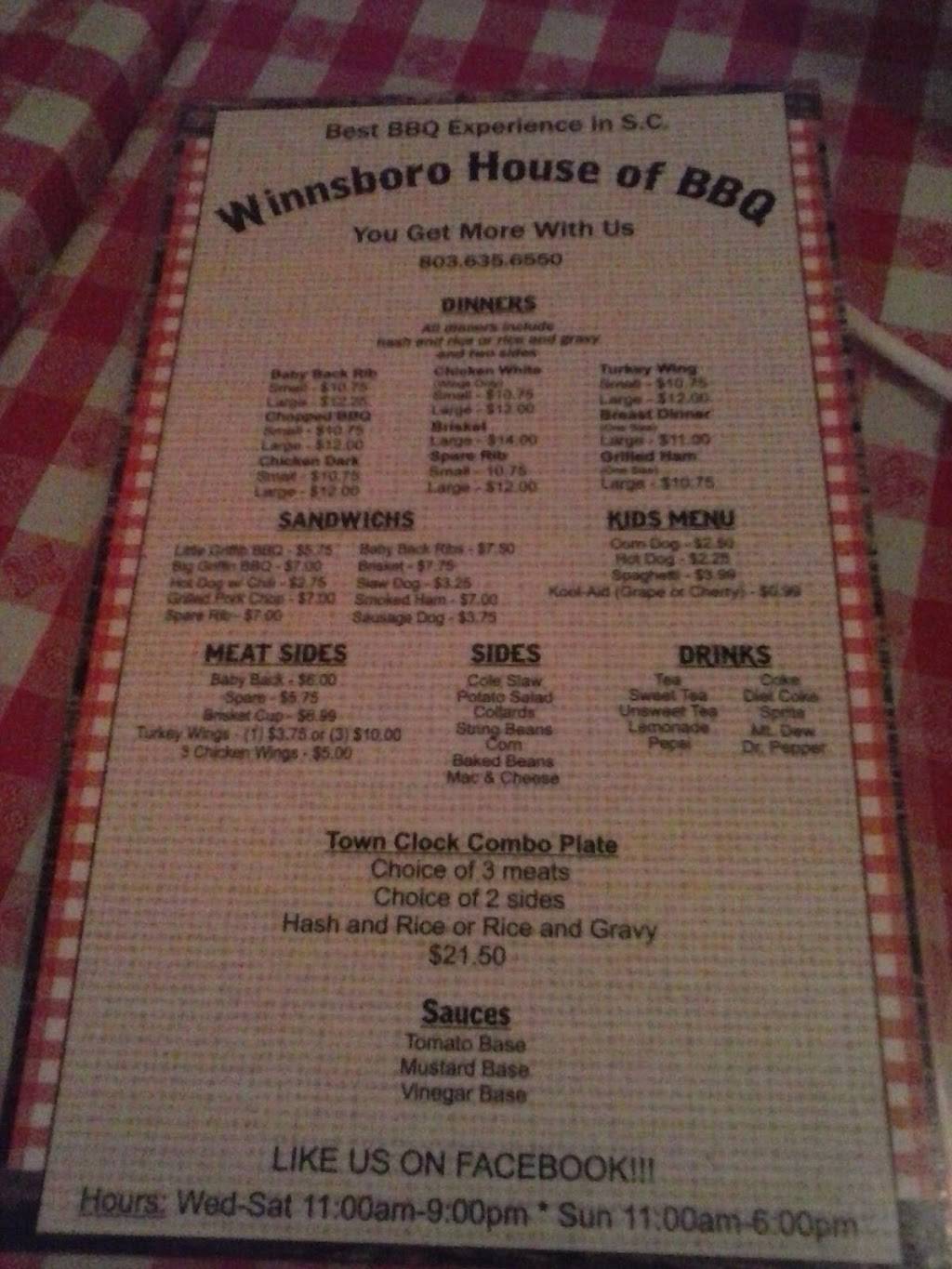 Winnsboro House of BBQ | restaurant | 141 N Congress St, Winnsboro, SC 29180, USA | 8036356550 OR +1 803-635-6550