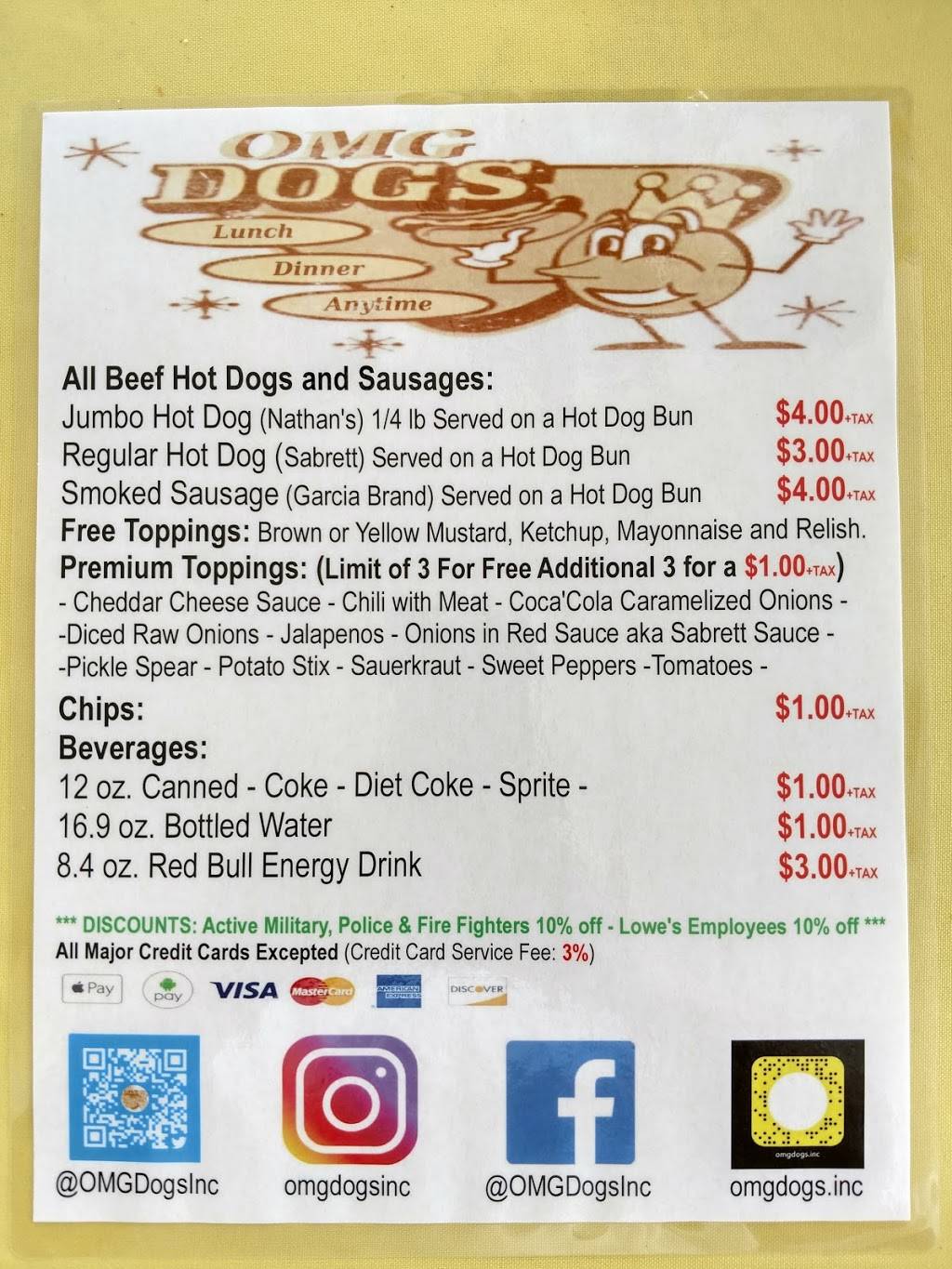 OMG Dogs, Inc. | restaurant | 7395 52nd Pl E, Bradenton, FL 34203, USA | 9415676994 OR +1 941-567-6994