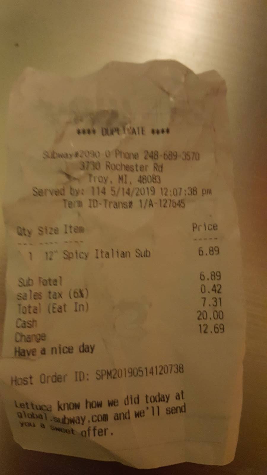 Subway Restaurants | restaurant | 3730 Rochester Rd, Troy, MI 48083, USA | 2486893570 OR +1 248-689-3570