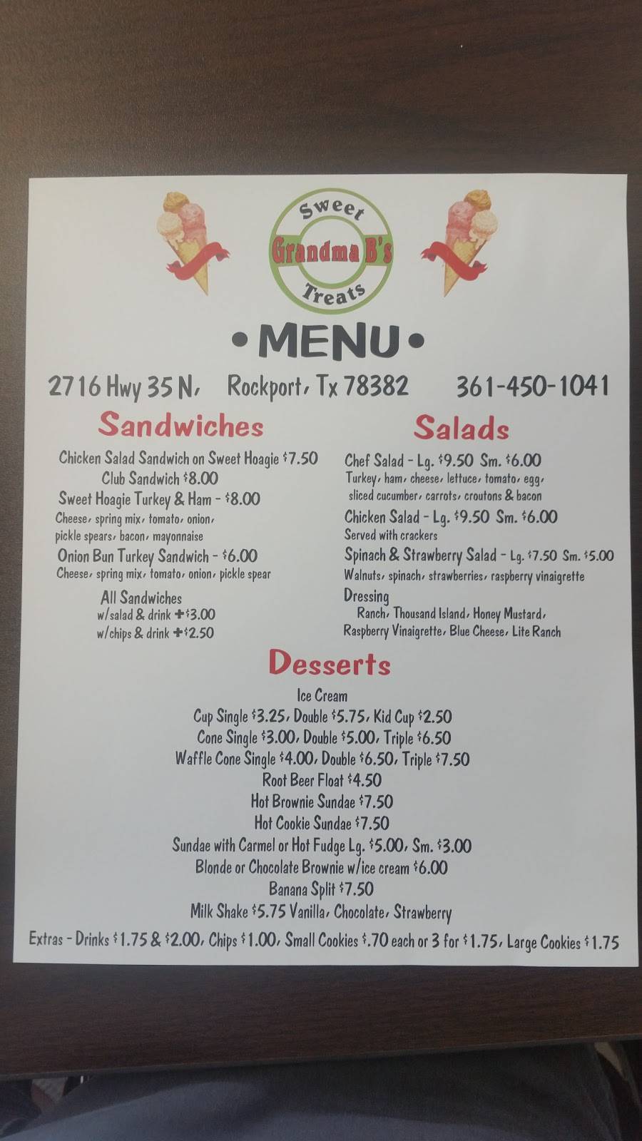 Grandma B Sweet treats | restaurant | 2716 Business, Hwy 35 N Bypass, Rockport, TX 78382, USA | 3614501041 OR +1 361-450-1041