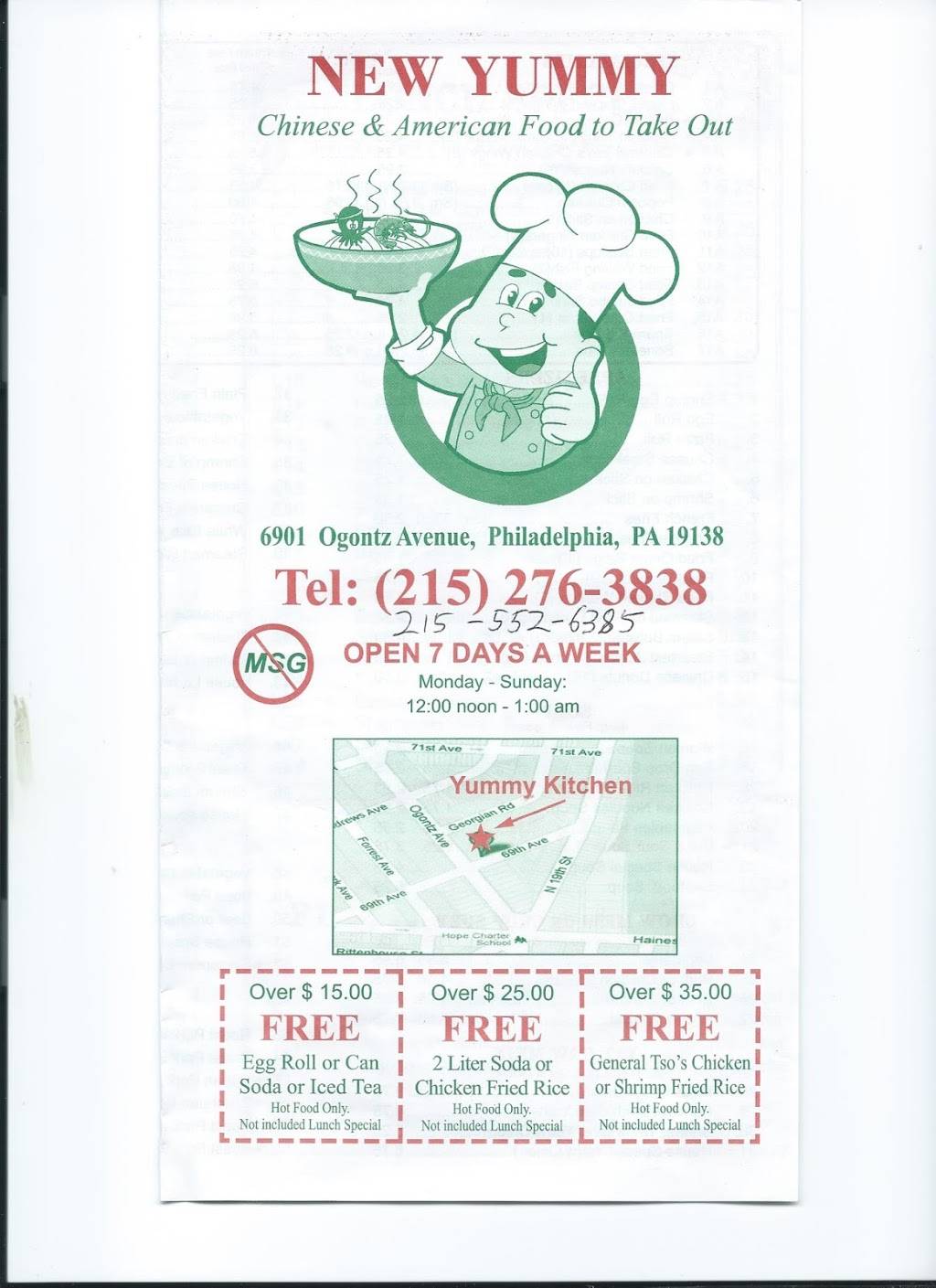 New Yummy | restaurant | 6901 Ogontz Ave, Philadelphia, PA 19138, USA | 2152763838 OR +1 215-276-3838