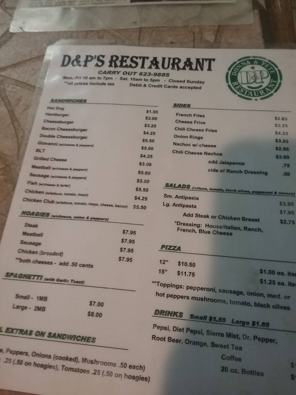 D & P Restaurant | restaurant | 886 Shinnston Pike, Clarksburg, WV 26301, USA | 3046239885 OR +1 304-623-9885