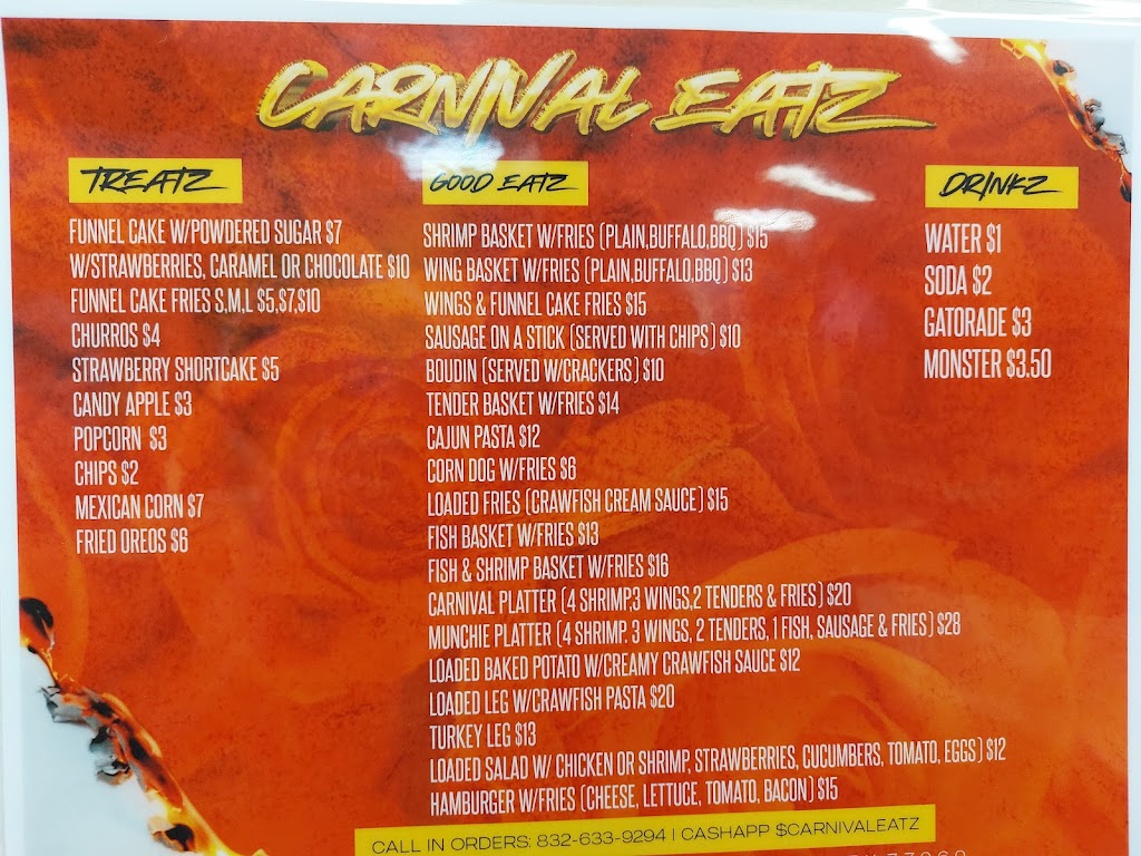 CARNIVAL EATZ | restaurant | 414 N Sam Houston Pkwy E STE E, Houston, TX 77060, USA | 8326339294 OR +1 832-633-9294