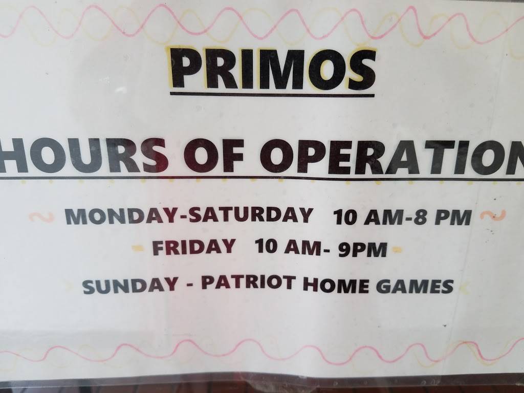 Primos Sandwich Shops Inc | restaurant | 6 Mechanic St, Foxborough, MA 02035, USA | 5085437400 OR +1 508-543-7400