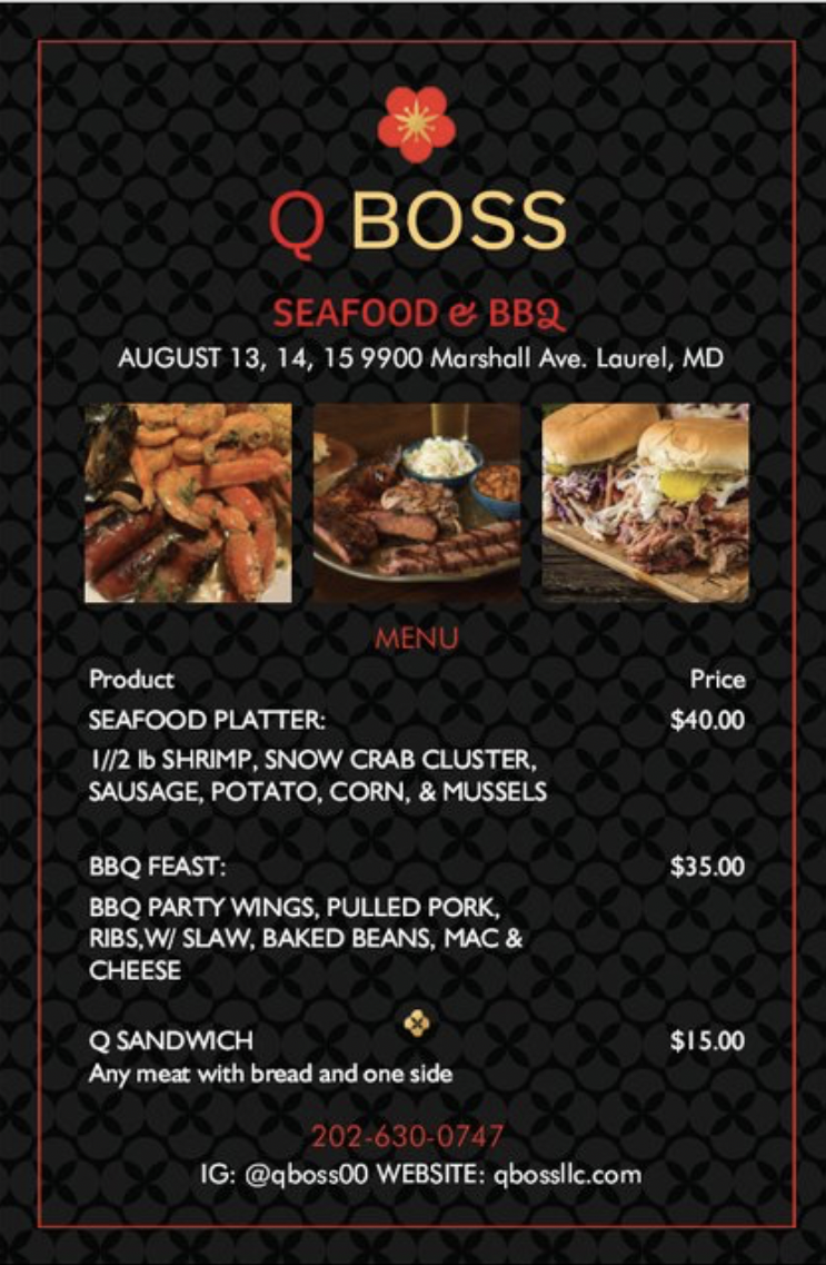 Q Boss Seafood & BBQ | restaurant | 2769 Jefferson Davis Hwy Suite 111-1121, Stafford, VA 22554, USA | 2026300747 OR +1 202-630-0747