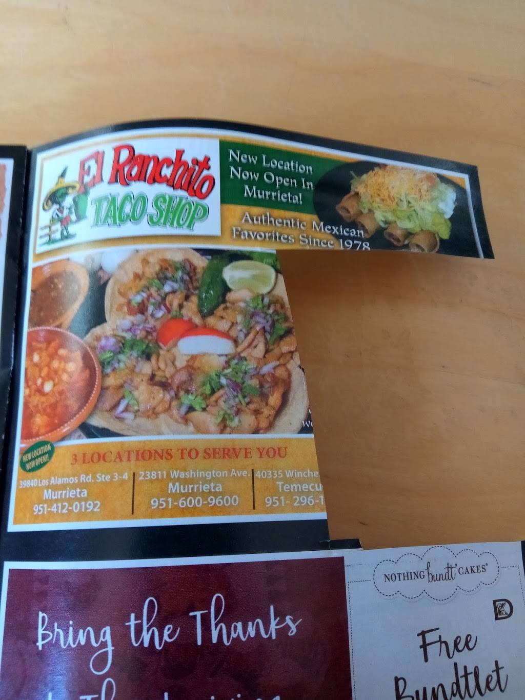 El Ranchito Taco Shop | restaurant | 39840 Los Alamos Rd #3, Murrieta, CA 92562, USA | 9514120192 OR +1 951-412-0192