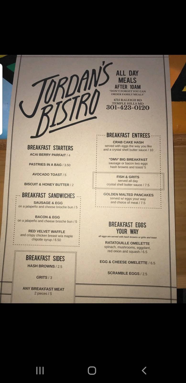 Jordans Bistro | restaurant | 4721 Raleigh Rd, Temple Hills, MD 20748, USA | 3014230120 OR +1 301-423-0120