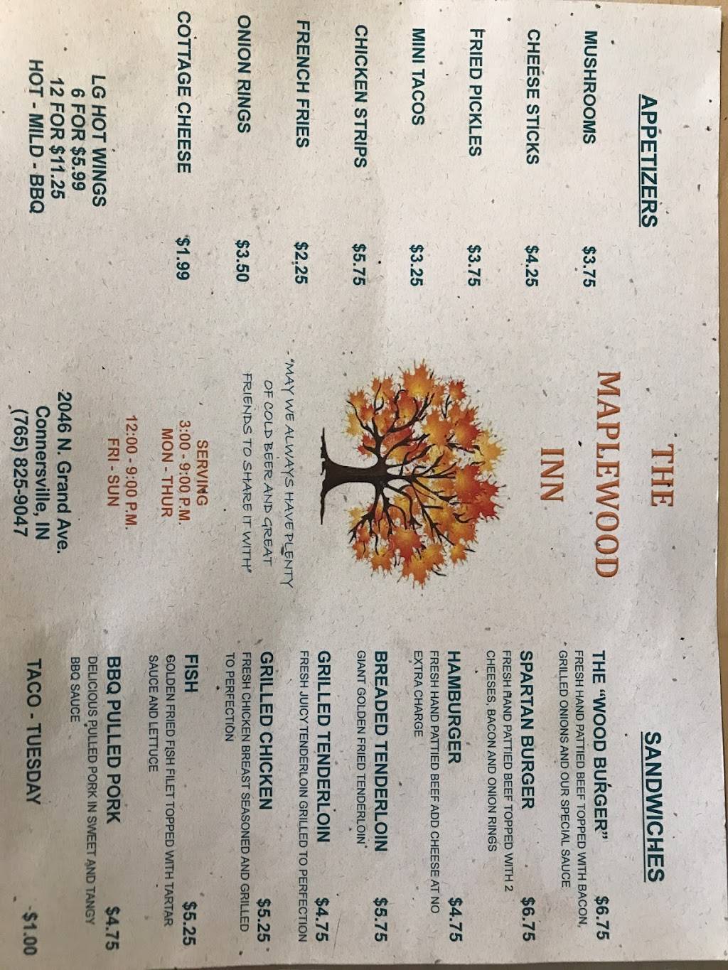 Irrgang’s Maplewood Inn | restaurant | 2046 N Grand Ave, Connersville, IN 47331, USA | 7658259047 OR +1 765-825-9047