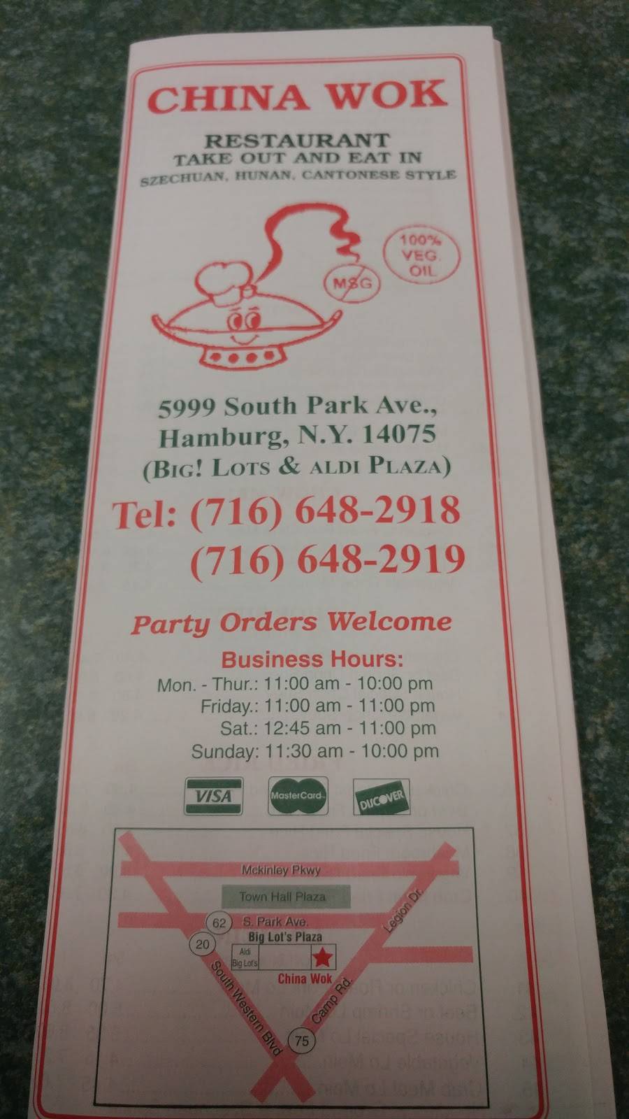 China Wok | restaurant | 5999 South Park Ave, Hamburg, NY 14075, USA | 7166482918 OR +1 716-648-2918