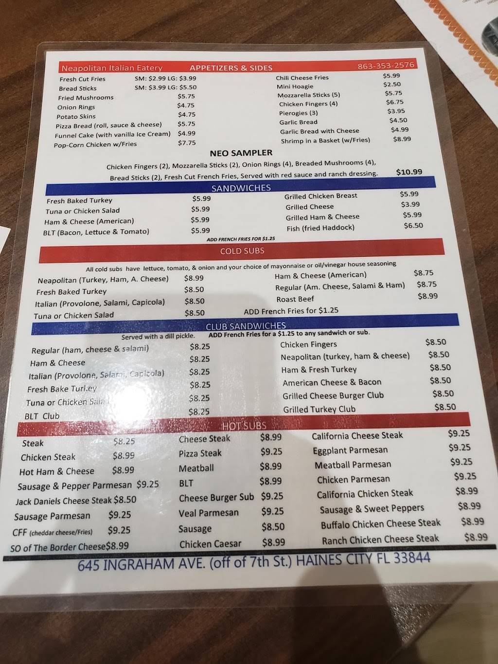 Neapolitan Italian Eatery | restaurant | 645 Ingraham Ave, Haines City, FL 33844, USA | 8633532576 OR +1 863-353-2576