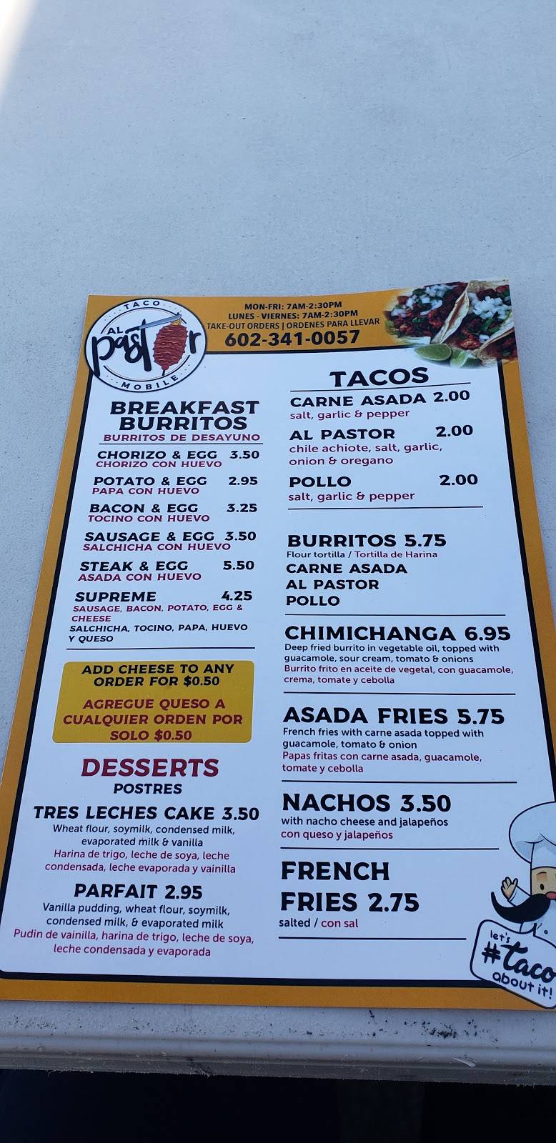 Al Pastor Taco Mobile | restaurant | 7841 S Avenida del Yaqui, Guadalupe, AZ 85283, USA | 6025446604 OR +1 602-544-6604